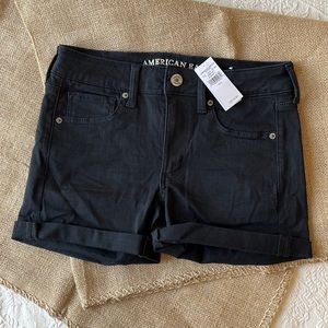 American Eagle Outfitters Black Denim Jean Stretch Shorts Size 6 New With Tags